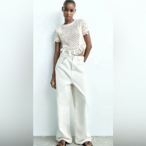 NWT Zara Pointelle Ruffle Knit Top